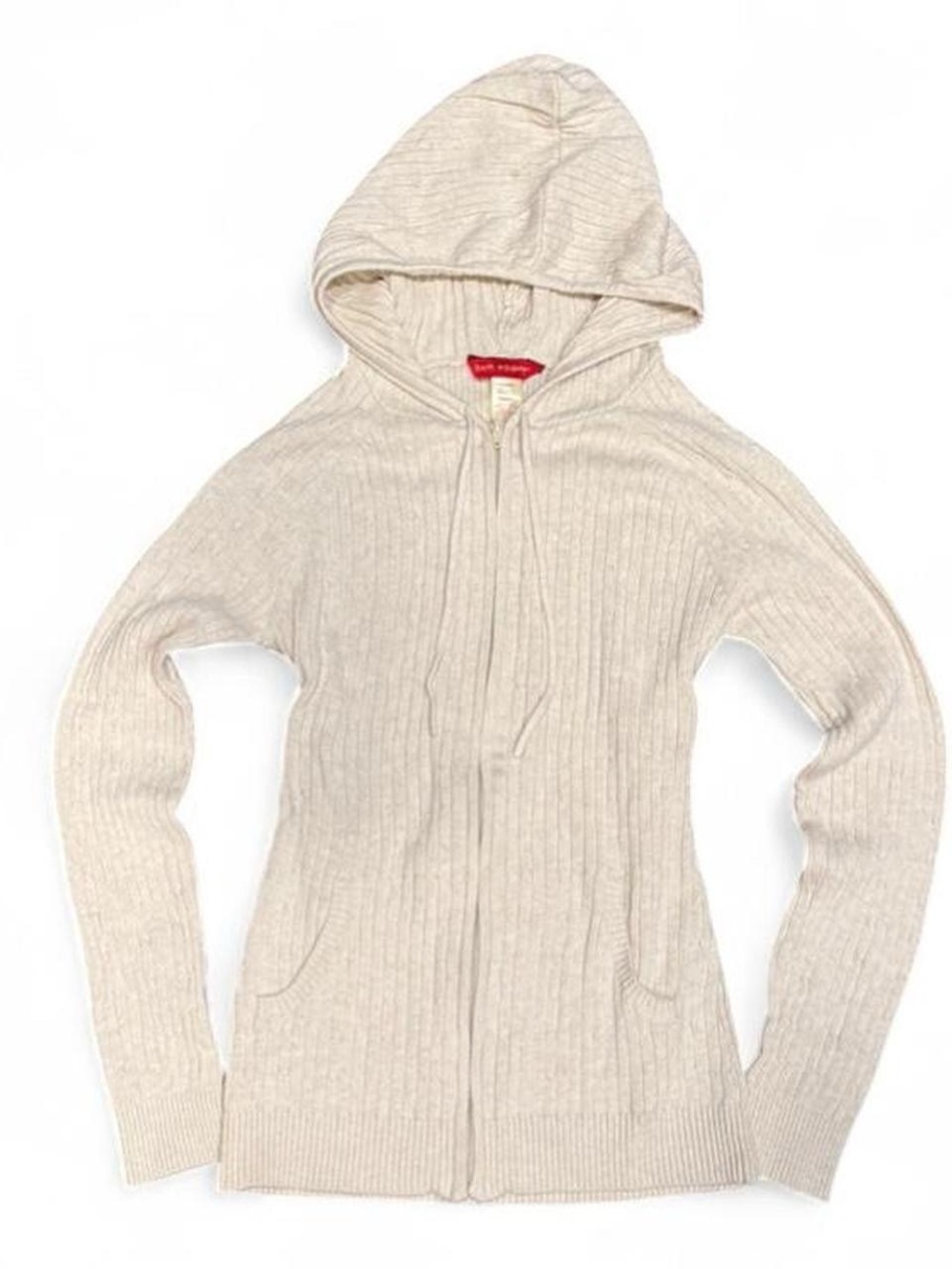 Y2K Bum Equipment Cable Knit Cream Slim Fit Zip Up